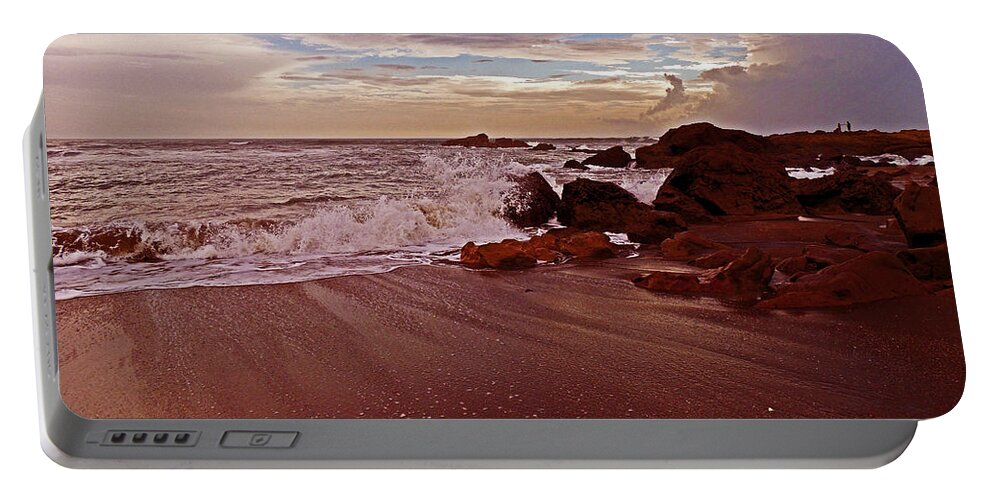 Ocean Portable Battery Charger featuring the photograph Waves Break Hands Shake by Lydia Holly