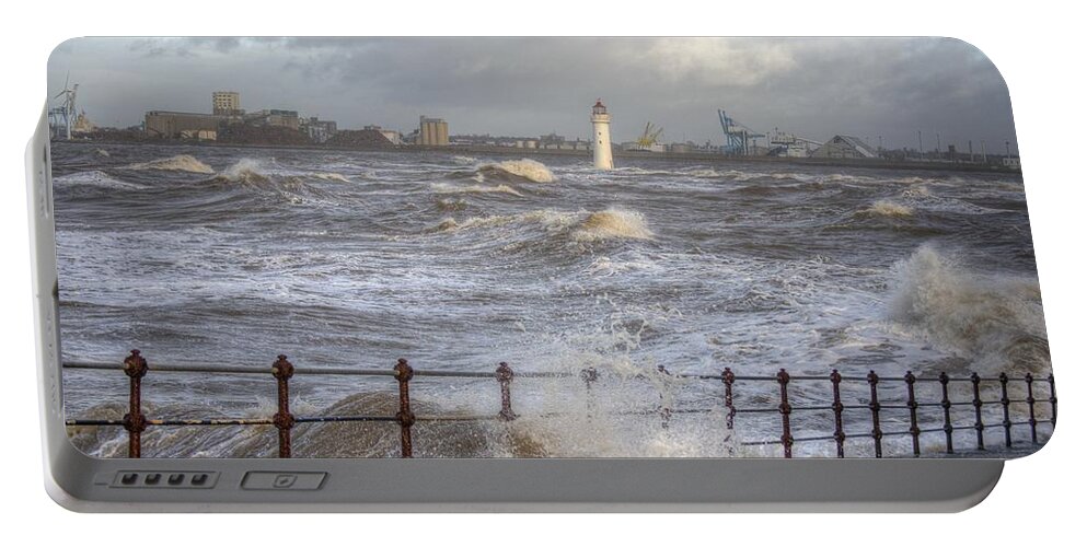 Lighthouse Portable Battery Charger featuring the photograph Waves On The Slipway by Spikey Mouse Photography