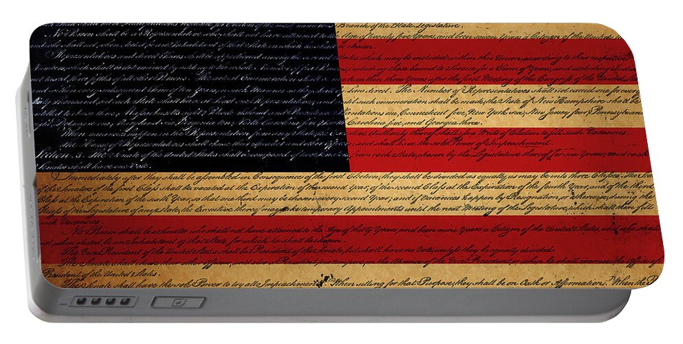 Usa Portable Battery Charger featuring the photograph We The People - The US Constitution with Flag - square by Wingsdomain Art and Photography