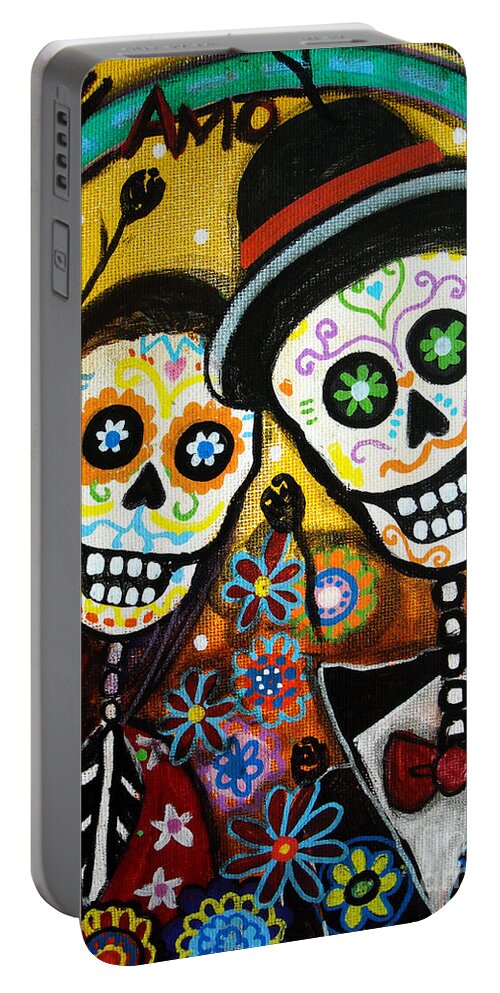 Dia Portable Battery Charger featuring the painting Wedding Dia De Los Muertos by Pristine Cartera Turkus