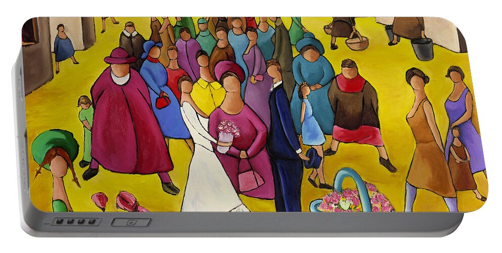 Wedding Portable Battery Charger featuring the painting Wedding In Plaza by William Cain