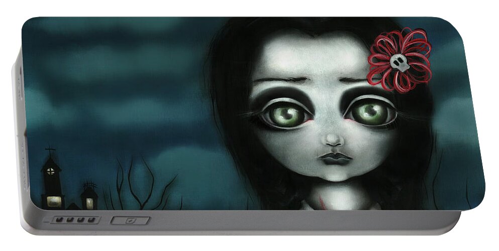 Wednesday Addams Portable Battery Charger featuring the painting Wednesday by Abril Andrade