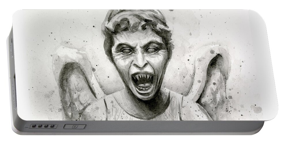Weeping Portable Battery Charger featuring the painting Weeping Angel Watercolor - Don't Blink by Olga Shvartsur