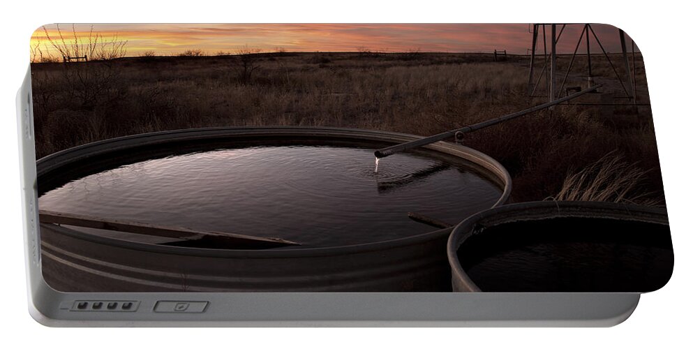 Barbed Wire Portable Battery Charger featuring the photograph West Texas Plains Sunset by Melany Sarafis