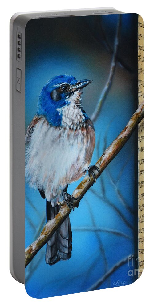 Western Scrub Jay Portable Battery Charger featuring the painting Western Scrub Jay by Lachri