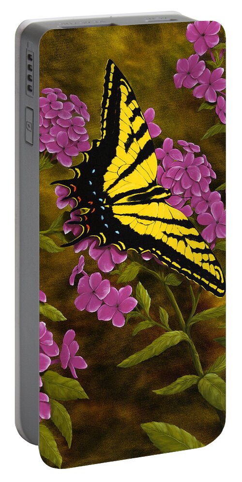 Animals Portable Battery Charger featuring the painting Western Tiger Swallowtail and Evening Phlox by Rick Bainbridge