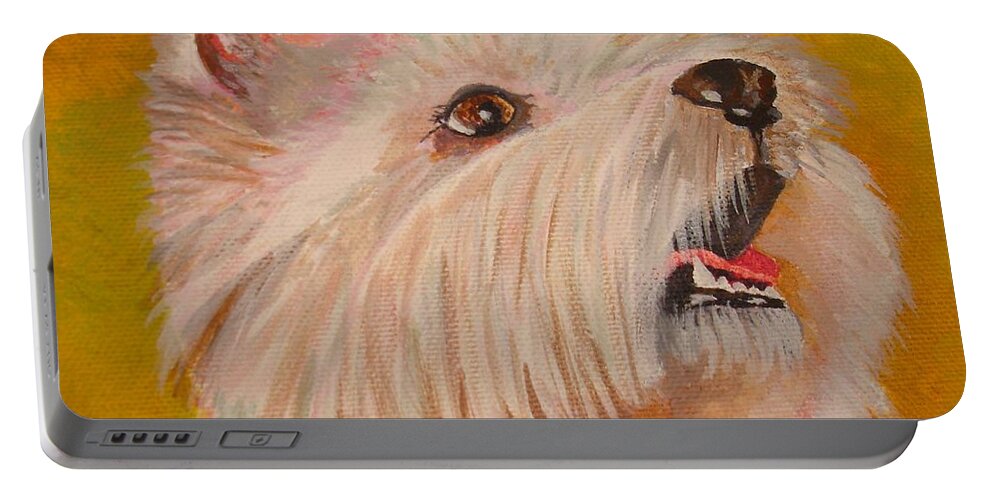 Dog Portable Battery Charger featuring the painting Westie Portrait by Taiche Acrylic Art