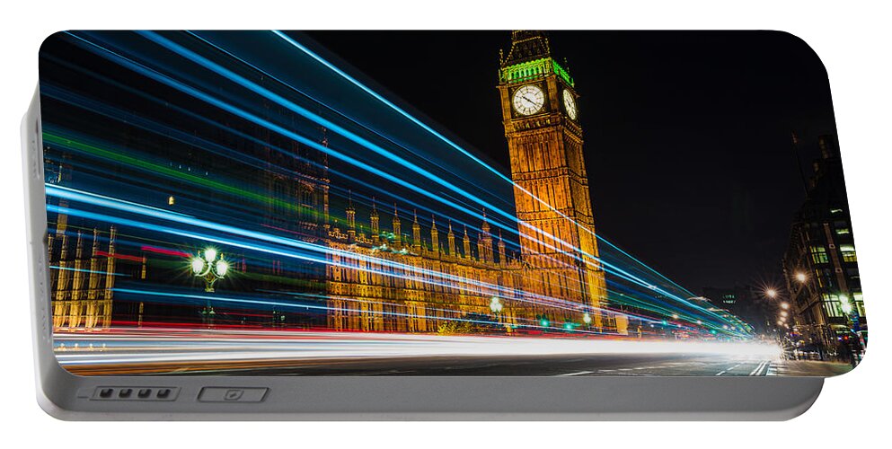 London Portable Battery Charger featuring the photograph Westminster Light Trails by Matt Malloy