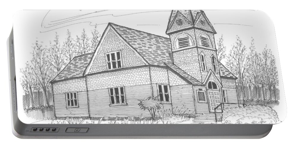 Church Portable Battery Charger featuring the drawing Westmore Community Church by Richard Wambach