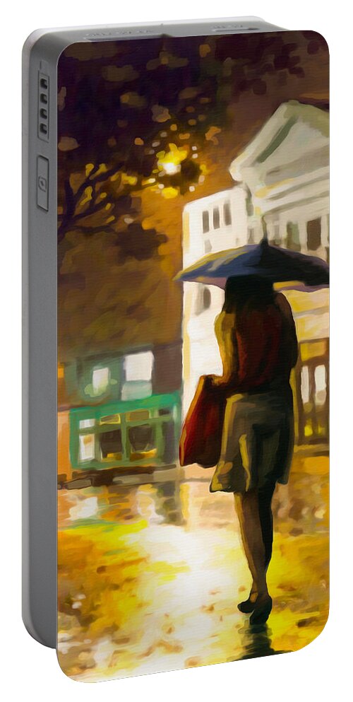 Night Portable Battery Charger featuring the painting Wet Night by Anthony Mwangi