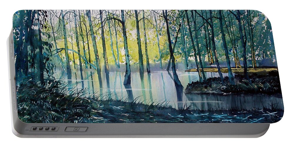 Glenn Marshall Portable Battery Charger featuring the painting Wetlands on Skipwith Common by Glenn Marshall