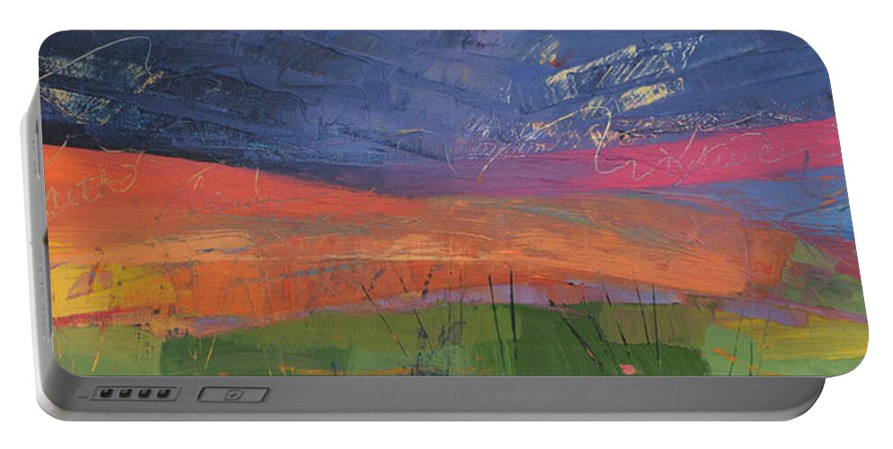 Sunrise Portable Battery Charger featuring the painting What if there's more by Linda Bailey