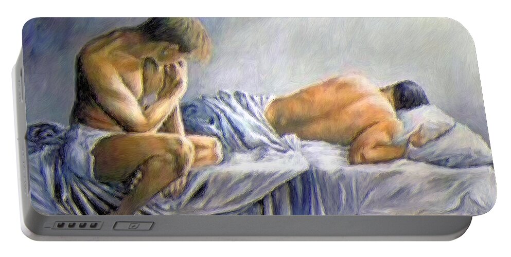 Dreaming Portable Battery Charger featuring the painting What is He Dreaming by Troy Caperton