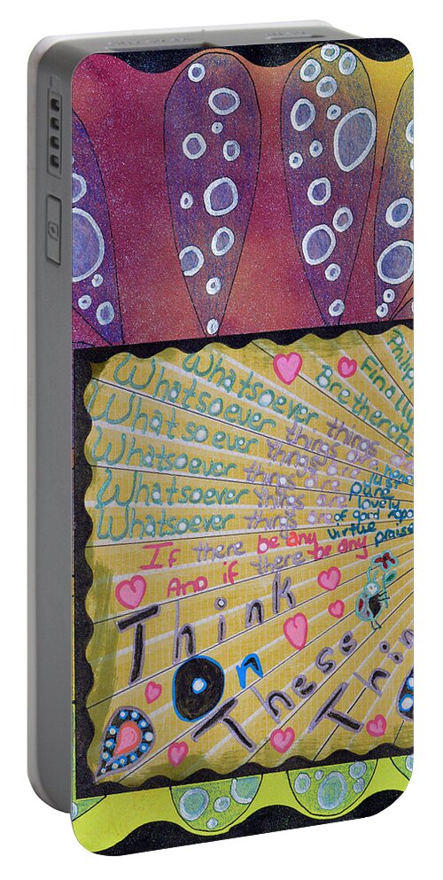 Bible Portable Battery Charger featuring the mixed media Whatsoever by Donna Blackhall