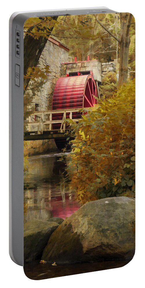 Mill Portable Battery Charger featuring the photograph Wheel at the Grist Mill by Jean-Pierre Ducondi