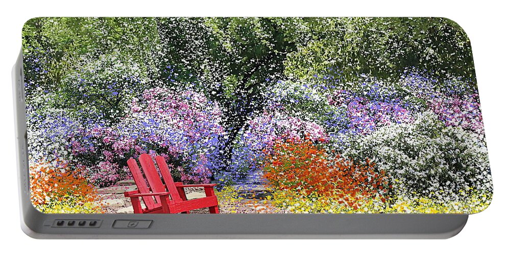 Garden Portable Battery Charger featuring the mixed media When May Comes by Kume Bryant