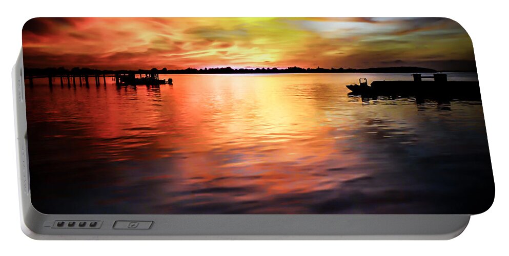 Irredescent Portable Battery Charger featuring the photograph WHEN WATERS MEET the HEAVENS by Karen Wiles