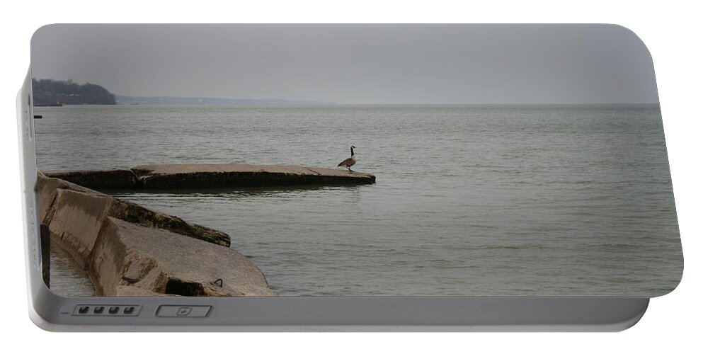 Canadian Geese Portable Battery Charger featuring the photograph Solitude on Lake Erie by Valerie Collins