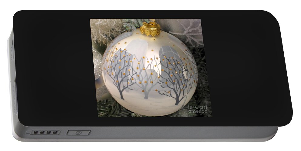 Christmas Portable Battery Charger featuring the photograph White Christmas Ball by Ann Horn