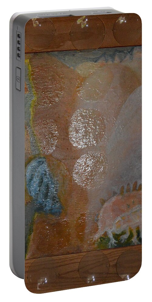 Abstract Portable Battery Charger featuring the painting White Ellie Jane Clara and Sam Framed by Nancy Mauerman
