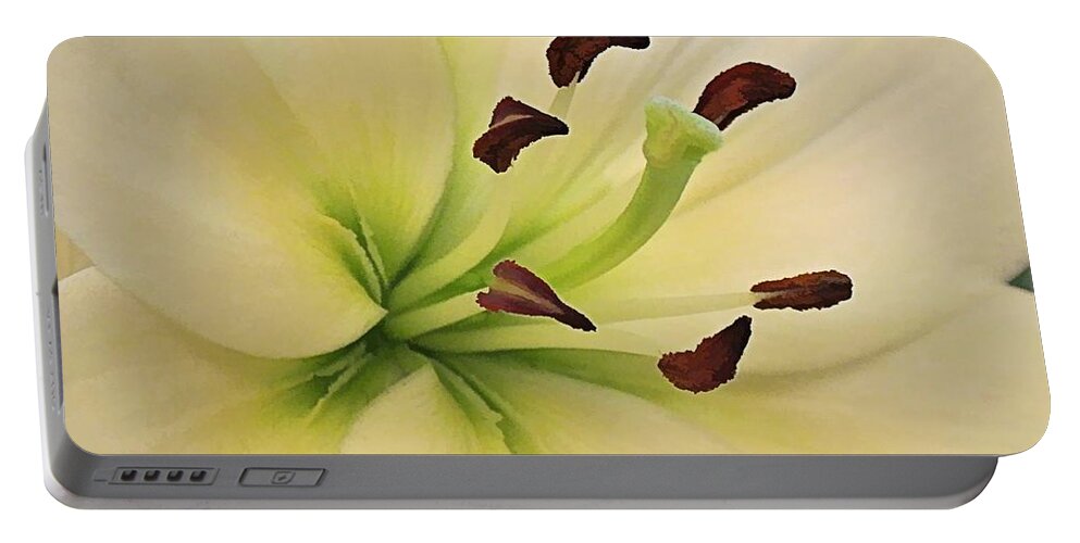White Lily Portable Battery Charger featuring the digital art White Lily PP-6 by Doug Morgan