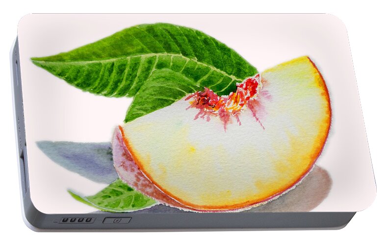 White Peach Slice Portable Battery Charger featuring the painting White Peach Slice by Irina Sztukowski