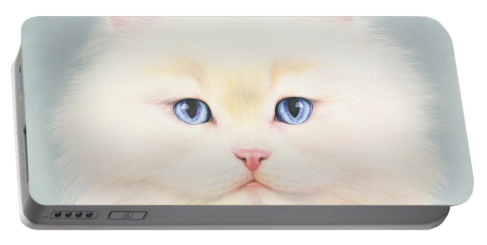 #faatoppicks Portable Battery Charger featuring the photograph White Persian by MGL Meiklejohn Graphics Licensing