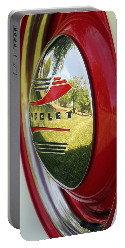 1946 Chevy Pickup Hubcap Portable Battery Charger featuring the photograph White Sidewalls on Chevy by E Faithe Lester