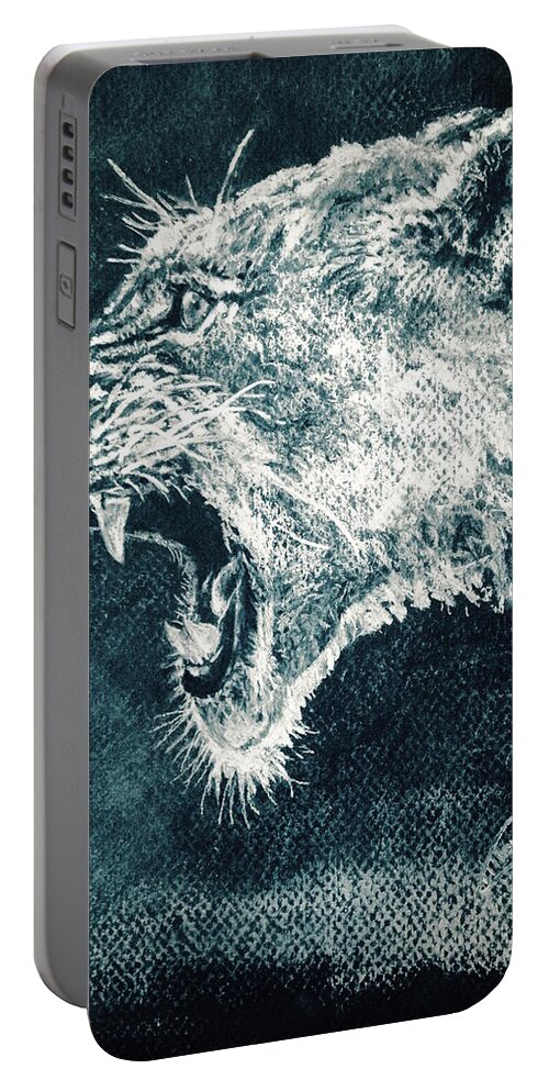 Tiger Portable Battery Charger featuring the drawing Leon Portrait by Alban Dizdari