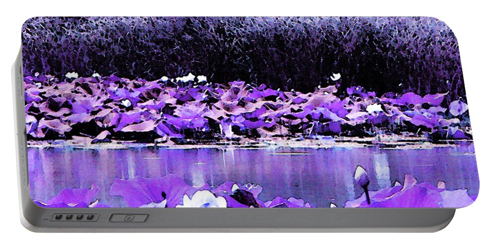Water Lotus Portable Battery Charger featuring the photograph White Water Lotus in Violet by Shawna Rowe