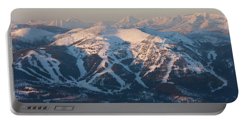 Aerial View Portable Battery Charger featuring the photograph Whitefish Mountain Resort At Sunset by Craig Moore