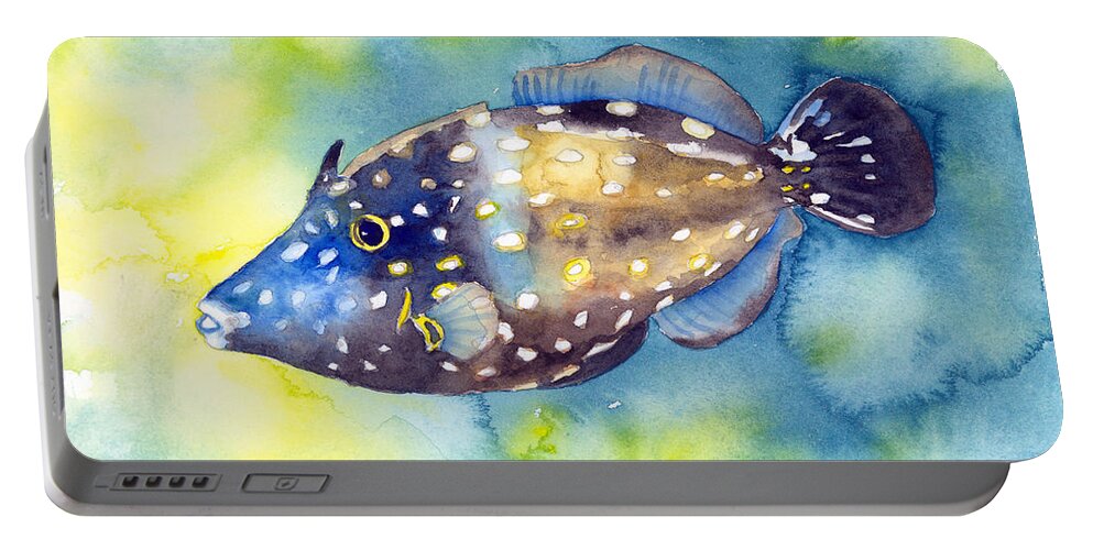 Filefish Portable Battery Charger featuring the painting Whitespot Filefish by Pauline Walsh Jacobson