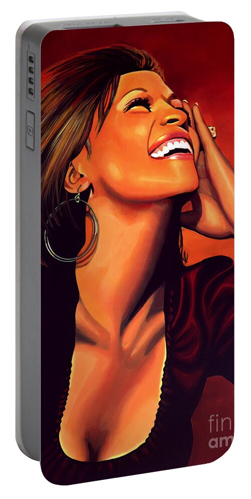 Whitney Houston Portable Battery Charger featuring the painting Whitney Houston by Paul Meijering
