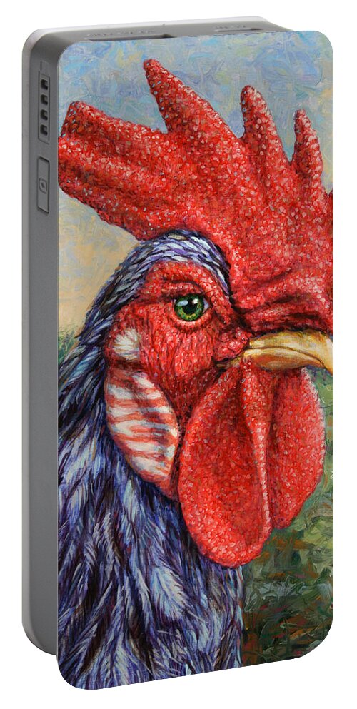 Rooster Portable Battery Charger featuring the painting Wild Blue Rooster by James W Johnson