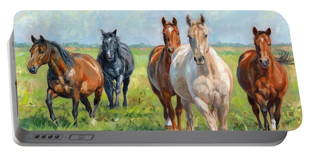 Horse Portable Battery Charger featuring the painting Wild Horses by David Stribbling