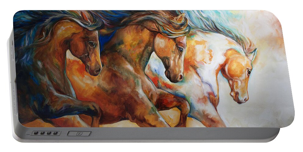 Horse Portable Battery Charger featuring the painting Wild Trio Run by Marcia Baldwin