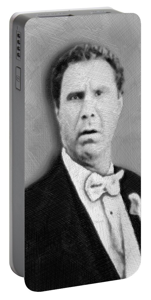Anchorman Portable Battery Charger featuring the mixed media Will Ferrell Old School by Tony Rubino