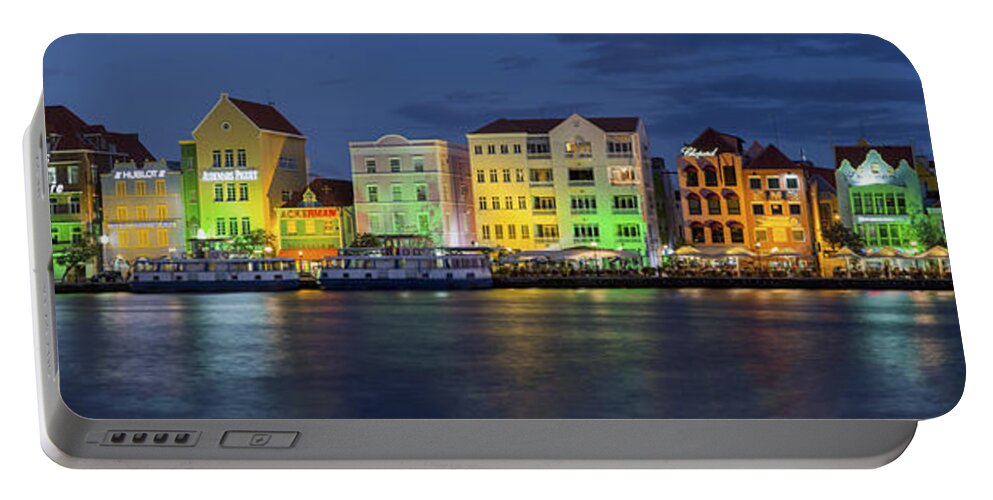 3scape Portable Battery Charger featuring the photograph Willemstad Curacao at Night Panoramic by Adam Romanowicz