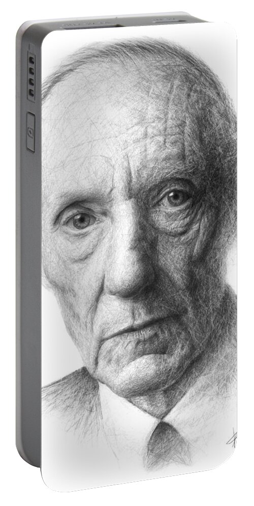 Portrait Portable Battery Charger featuring the drawing William S. Burroughs by Christian Klute