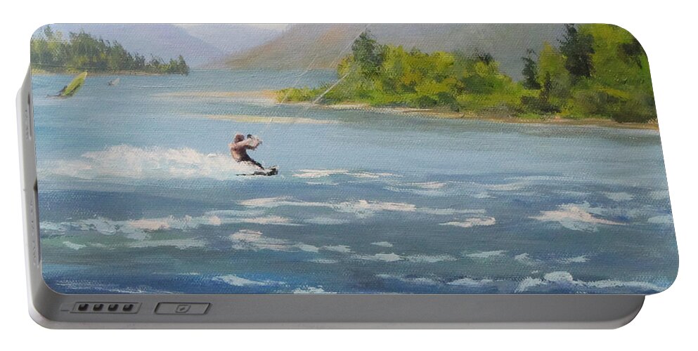 Wind Portable Battery Charger featuring the painting Wind and Water by Karen Ilari