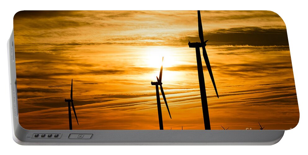 America Portable Battery Charger featuring the photograph Wind Turbine Farm Picture Indiana Sunrise by Paul Velgos