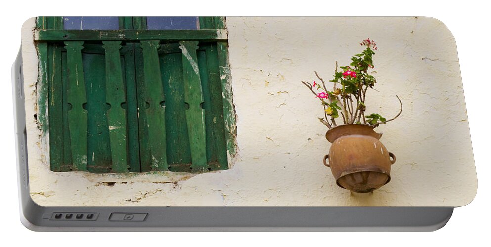 Window Portable Battery Charger featuring the photograph Window and flowers by Alexey Stiop