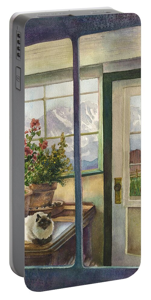 Window Painting Portable Battery Charger featuring the painting Windows to the World by Anne Gifford