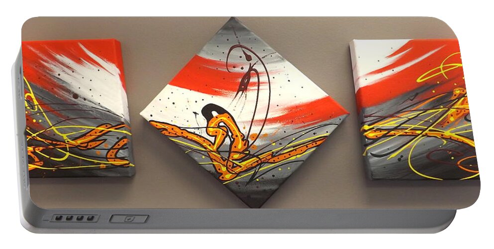 Windsurfer Portable Battery Charger featuring the painting Windsurfer Triptych by Darren Robinson