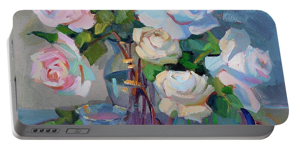 Wine And Roses Portable Battery Charger featuring the painting Wine and Roses by Diane McClary