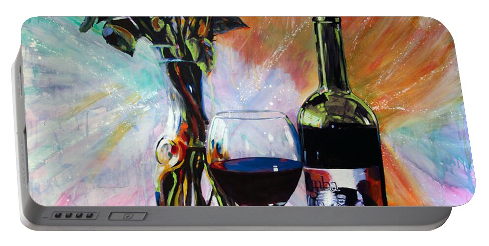 Roses Portable Battery Charger featuring the painting Wine and Roses by Steve Gamba