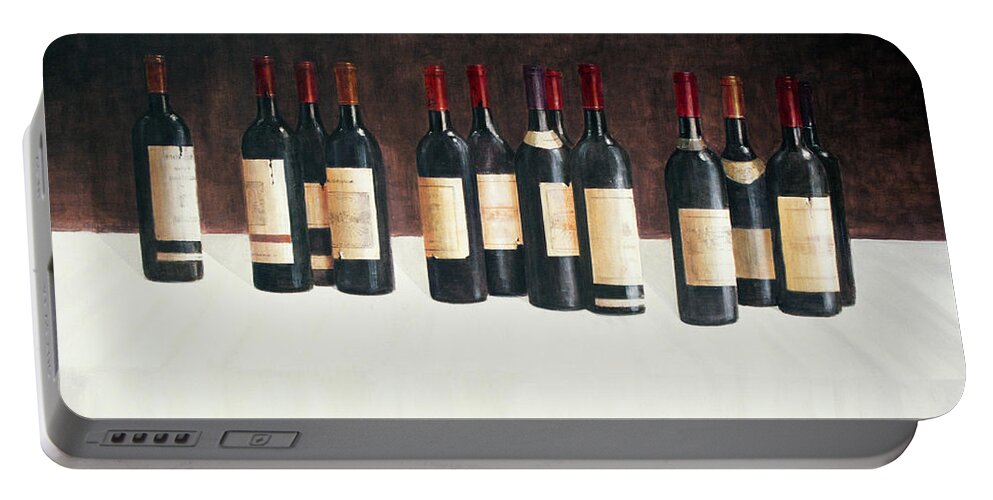 Still Life; Alcohol; Wine; Bottle; Bottles Portable Battery Charger featuring the painting Winescape Red 2003 by Lincoln Seligman