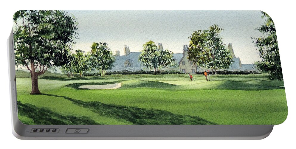 Winged Foot West Portable Battery Charger featuring the painting Winged Foot West Golf Course 18th Hole by Bill Holkham
