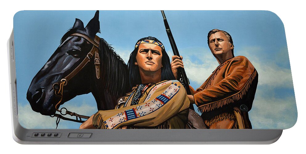 Winnetou Portable Battery Charger featuring the painting Winnetou and Old Shatterhand by Paul Meijering