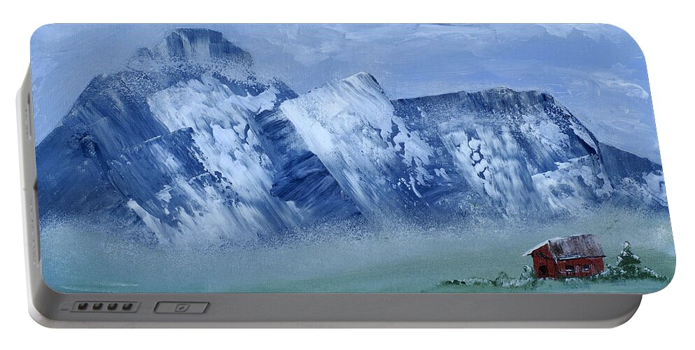 Red Barn Portable Battery Charger featuring the painting Winter Comes To The Valley by Donna Blackhall